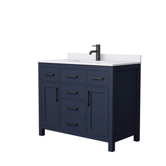 Beckett 42" Single Vanity in Dark Blue, White Cultured Marble Top, Black Trim