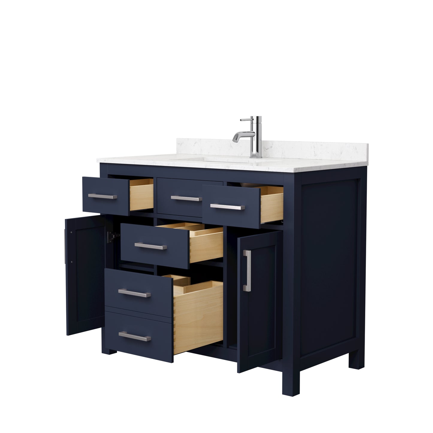 Beckett 42" Single Vanity in Dark Blue, Carrara Cultured Marble Top, Nickel Trim
