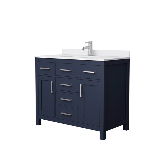 Beckett 42" Single Vanity in Dark Blue, White Cultured Marble Top, Nickel Trim