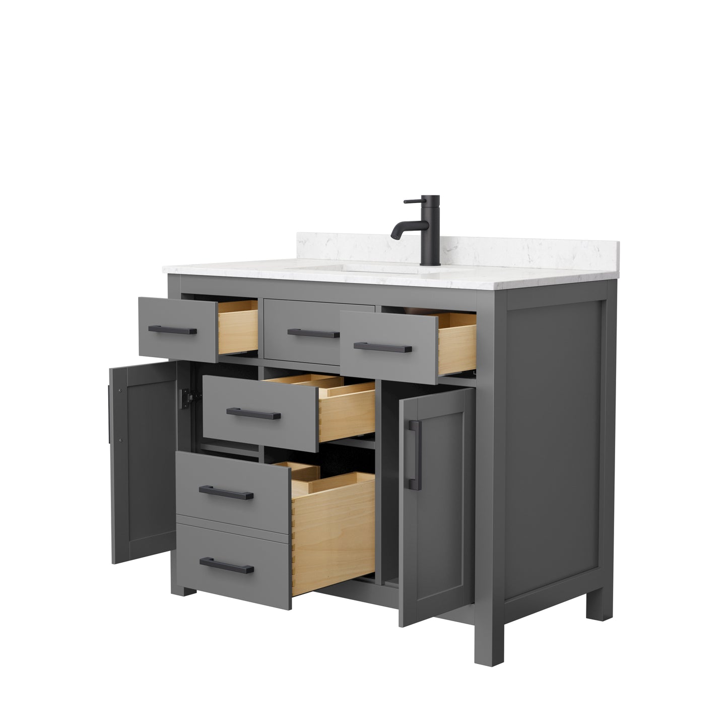Beckett 42" Single Vanity in Dark Gray, Carrara Cultured Marble Top, Black Trim