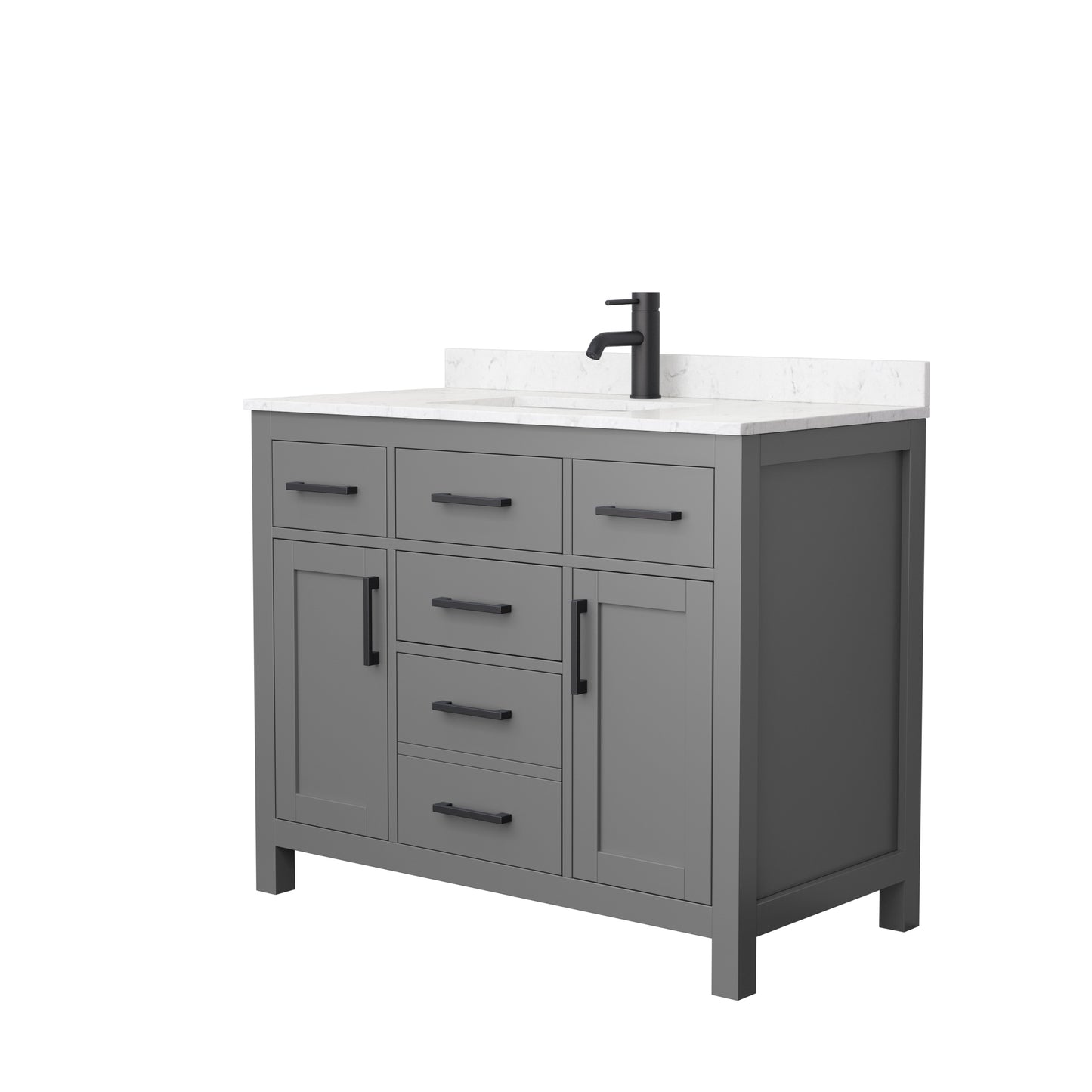 Beckett 42" Single Vanity in Dark Gray, Carrara Cultured Marble Top, Black Trim