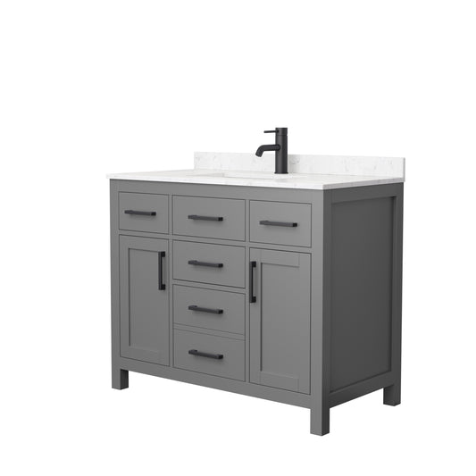 Beckett 42" Single Vanity in Dark Gray, Carrara Cultured Marble Top, Black Trim