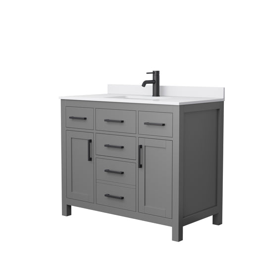 Beckett 42" Single Vanity in Dark Gray, White Cultured Marble Top, Black Trim