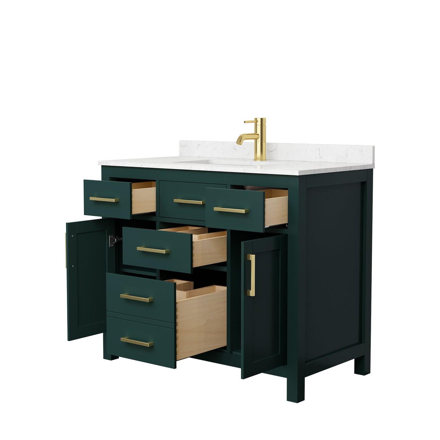 Beckett 42" Single Vanity in Green, Carrara Cultured Marble Top, Gold Trim
