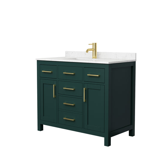 Beckett 42" Single Vanity in Green, Carrara Cultured Marble Top, Gold Trim