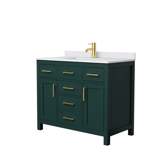 Beckett 42" Single Vanity in Green, White Cultured Marble Top, Gold Trim