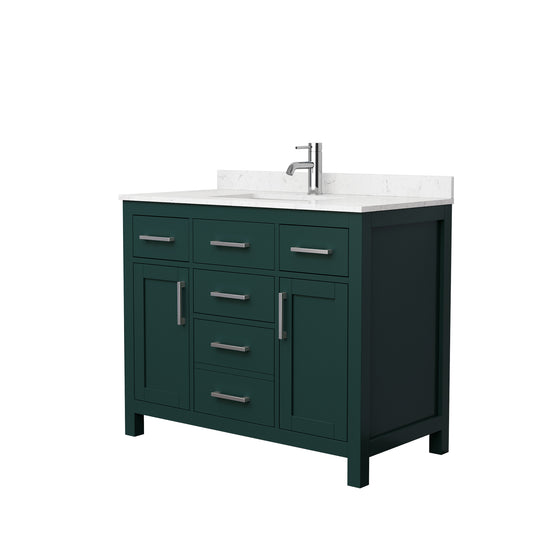 Beckett 42" Single Vanity in Green, Carrara Cultured Marble Top, Nickel Trim