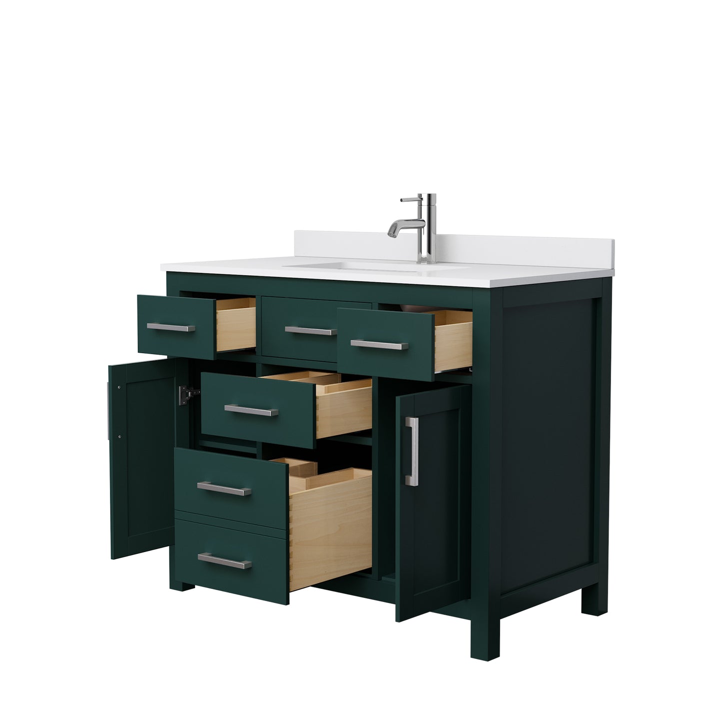Beckett 42" Single Vanity in Green, White Cultured Marble Top, Nickel Trim