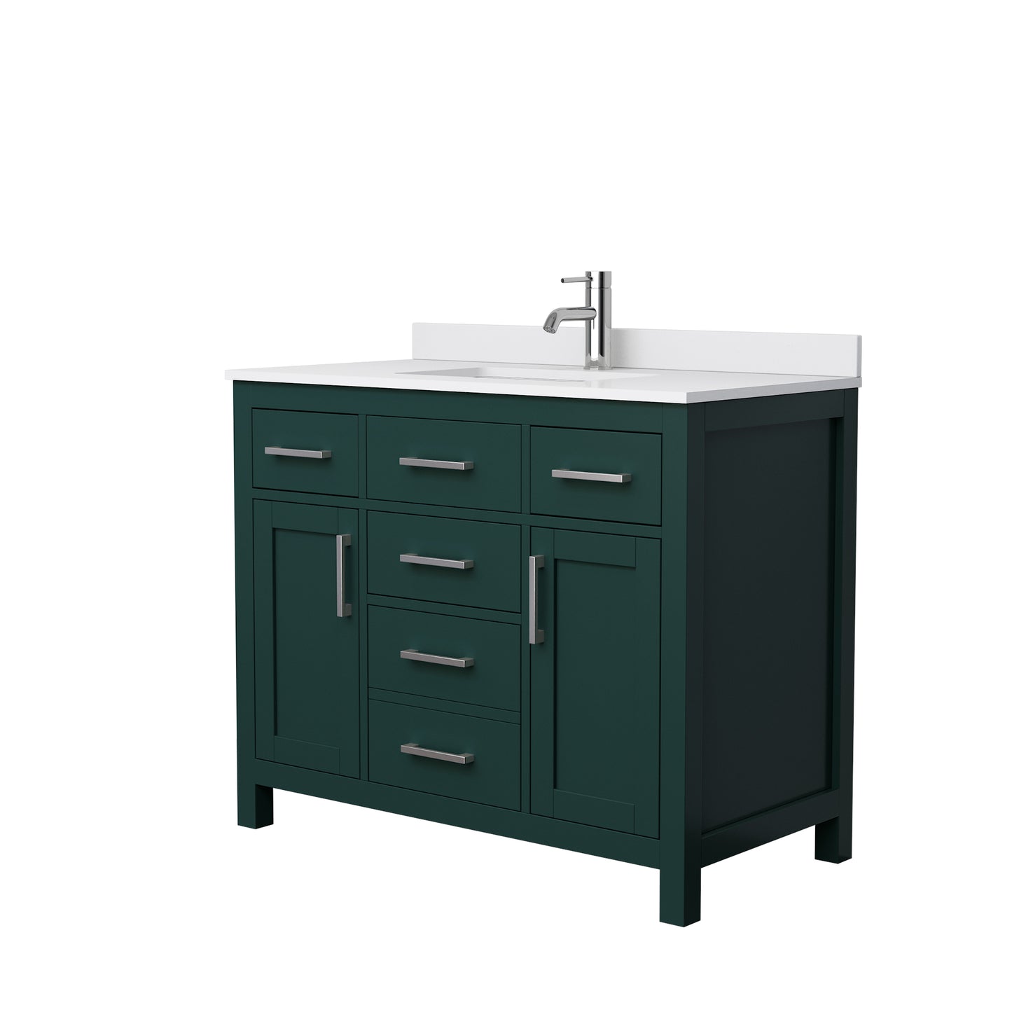 Beckett 42" Single Vanity in Green, White Cultured Marble Top, Nickel Trim