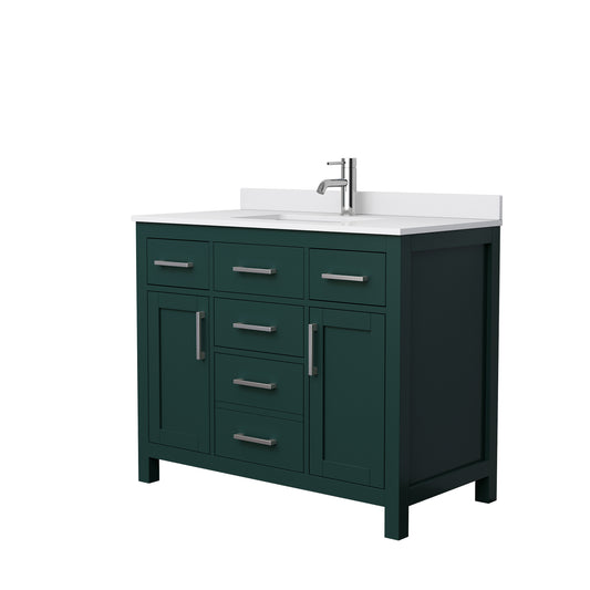 Beckett 42" Single Vanity in Green, White Cultured Marble Top, Nickel Trim