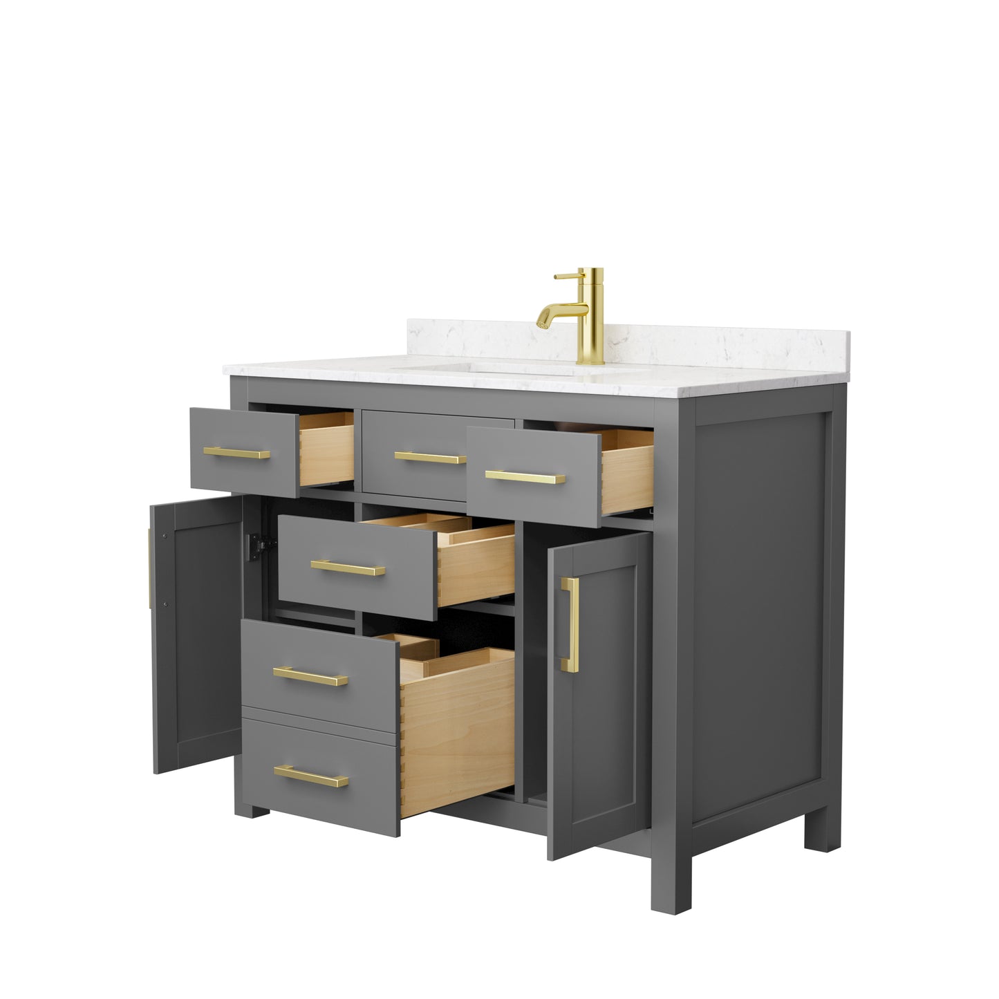 Beckett 42" Single Vanity in Dark Gray, Carrara Cultured Marble Top, Gold Trim