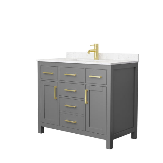 Beckett 42" Single Vanity in Dark Gray, Carrara Cultured Marble Top, Gold Trim
