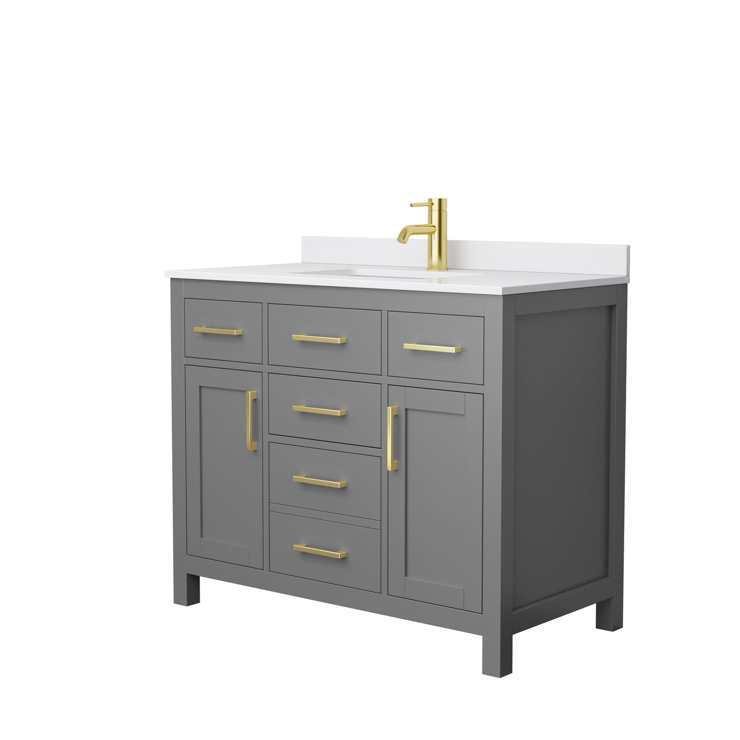 Beckett 42" Single Vanity in Dark Gray, White Cultured Marble Top, Gold Trim