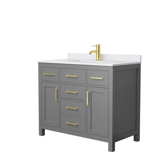 Beckett 42" Single Vanity in Dark Gray, White Cultured Marble Top, Gold Trim