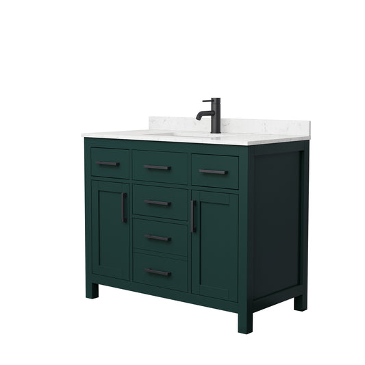 Beckett 42" Single Vanity in Green, Carrara Cultured Marble Top, Black Trim