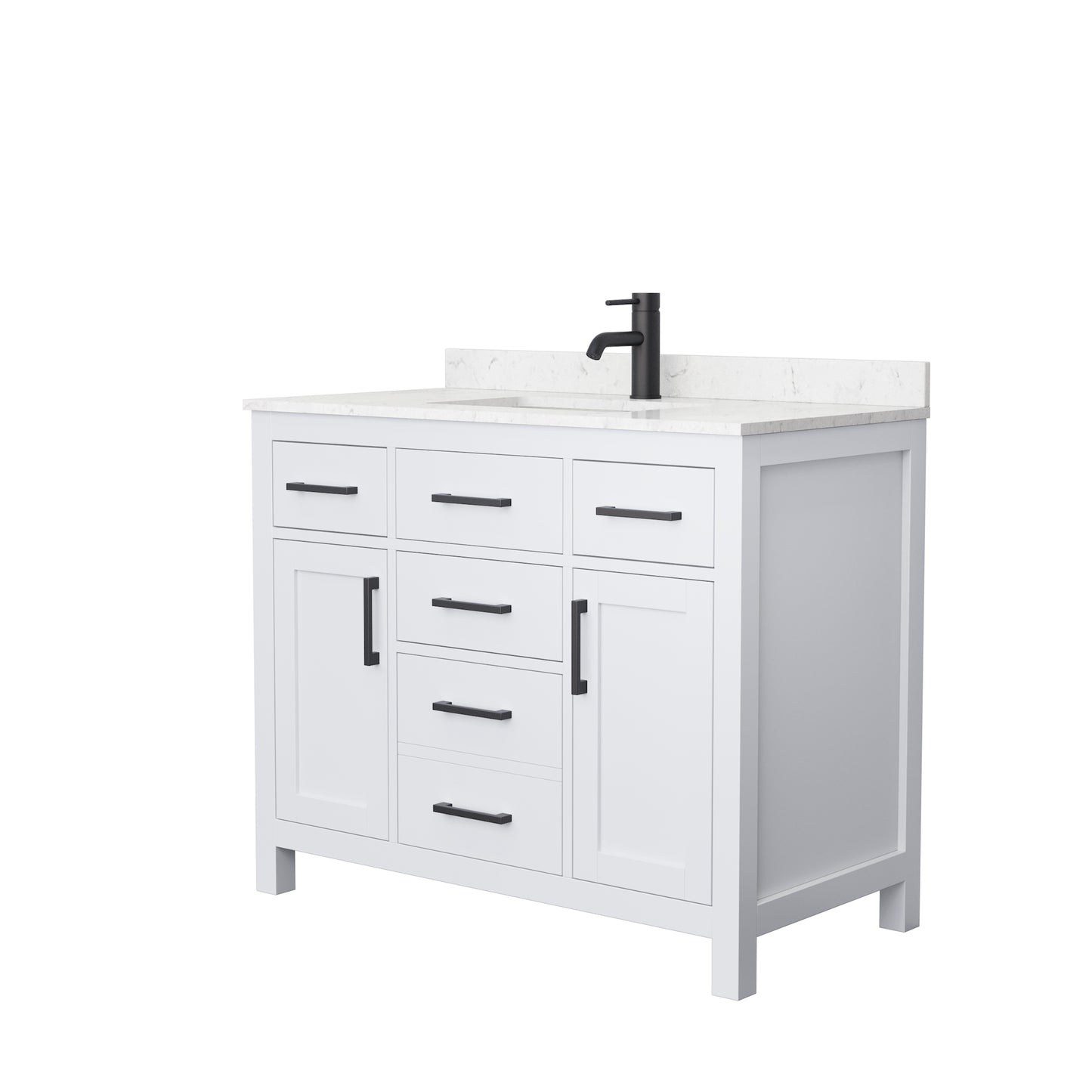 Beckett 42" Single Vanity in White, Carrara Cultured Marble Top, Black Trim