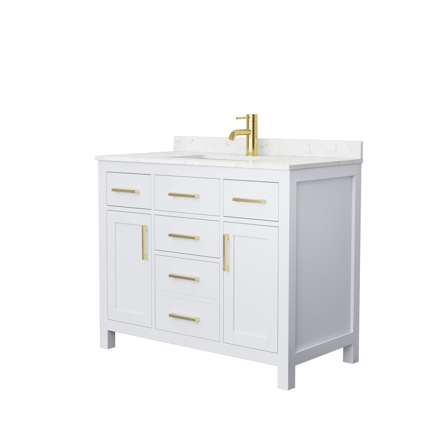 Beckett 42" Single Vanity in White, Carrara Cultured Marble Top, Gold Trim