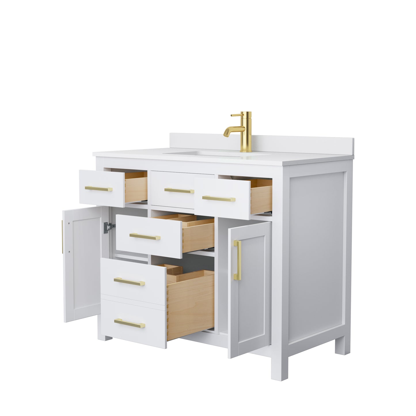 Beckett 42" Single Vanity in White, White Cultured Marble Top, Gold Trim