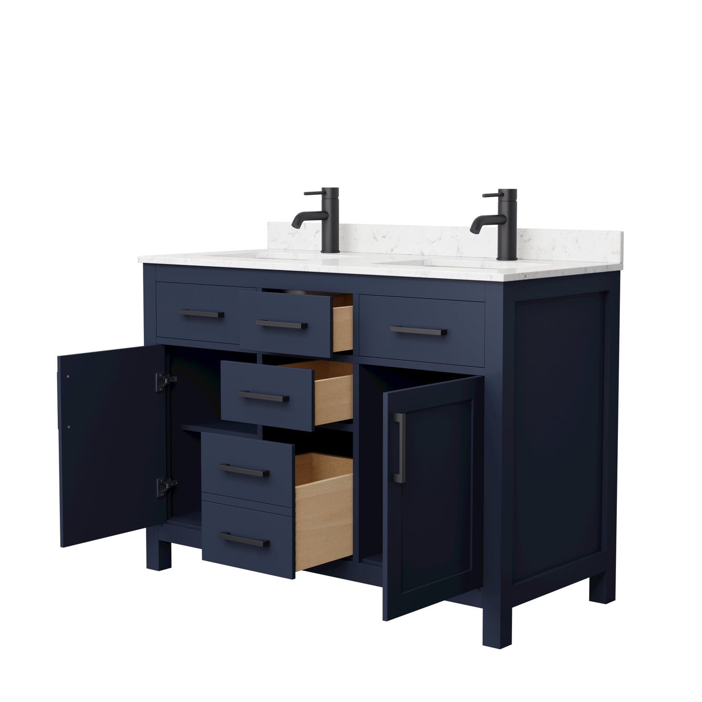 Beckett 48" Double Vanity in Dark Blue, Carrara Cultured Marble Top, Black Trim