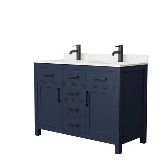 Beckett 48" Double Vanity in Dark Blue, Carrara Cultured Marble Top, Black Trim