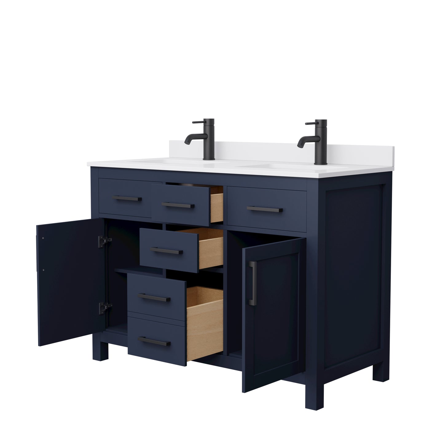 Beckett 48" Double Vanity in Dark Blue, White Cultured Marble Top, Black Trim
