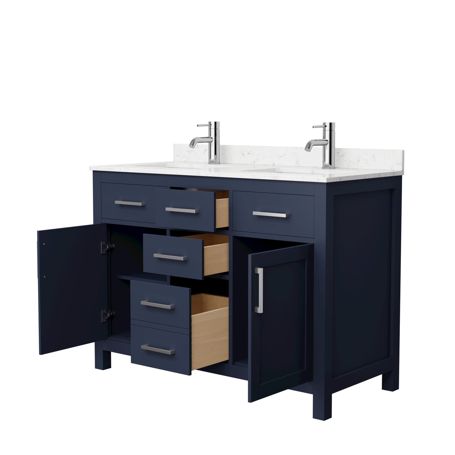 Beckett 48" Double Vanity in Dark Blue, Carrara Cultured Marble Top, Nickel Trim