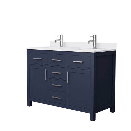 Beckett 48" Double Vanity in Dark Blue, White Cultured Marble Top, Nickel Trim