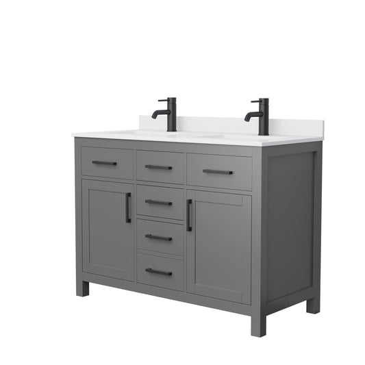 Beckett 48" Double Vanity in Dark Gray, White Cultured Marble Top, Black Trim
