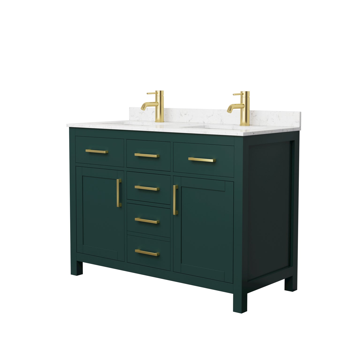 Beckett 48" Double Vanity in Green, Carrara Cultured Marble Top, Gold Trim