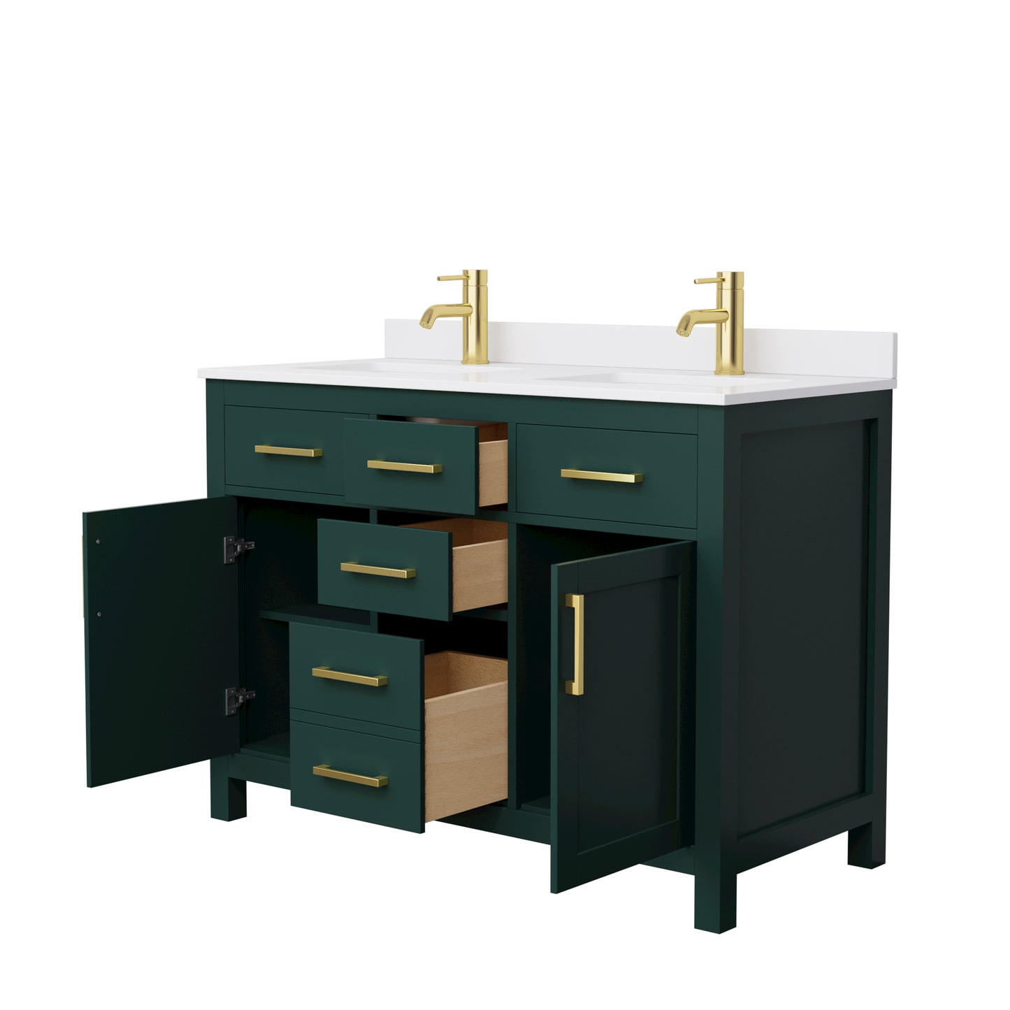 Beckett 48" Double Vanity in Green, White Cultured Marble Top, Gold Trim