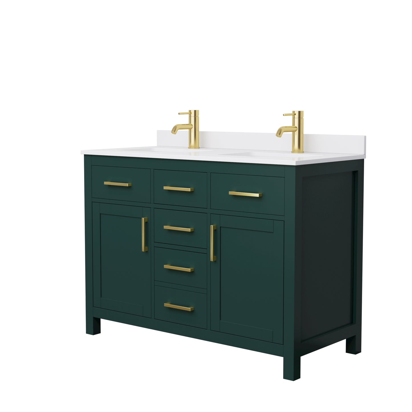 Beckett 48" Double Vanity in Green, White Cultured Marble Top, Gold Trim