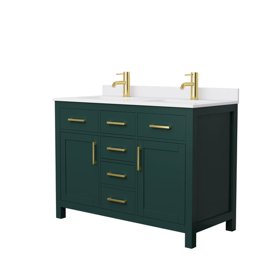 Beckett 48" Double Vanity in Green, White Cultured Marble Top, Gold Trim