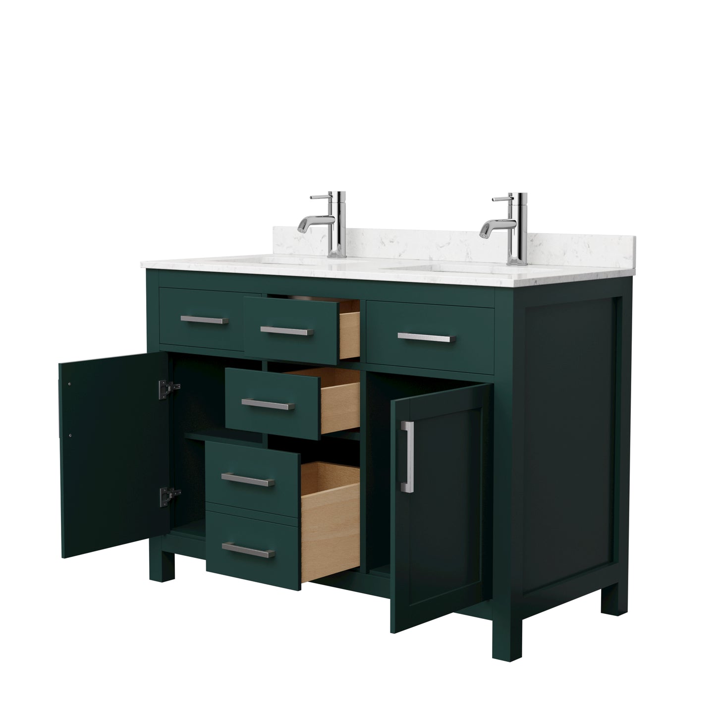 Beckett 48" Double Vanity in Green, Carrara Cultured Marble Top, Nickel Trim