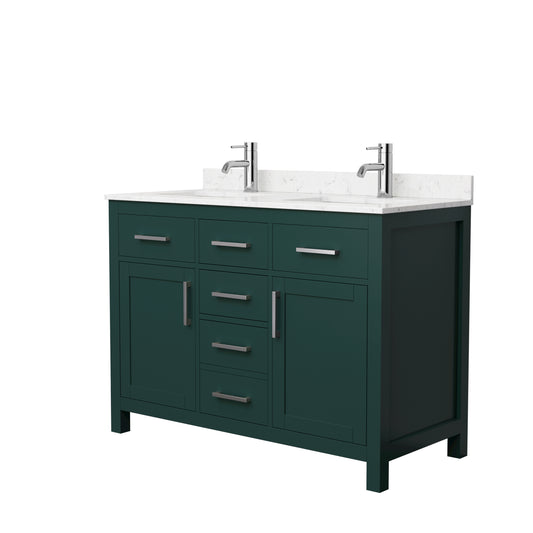 Beckett 48" Double Vanity in Green, Carrara Cultured Marble Top, Nickel Trim