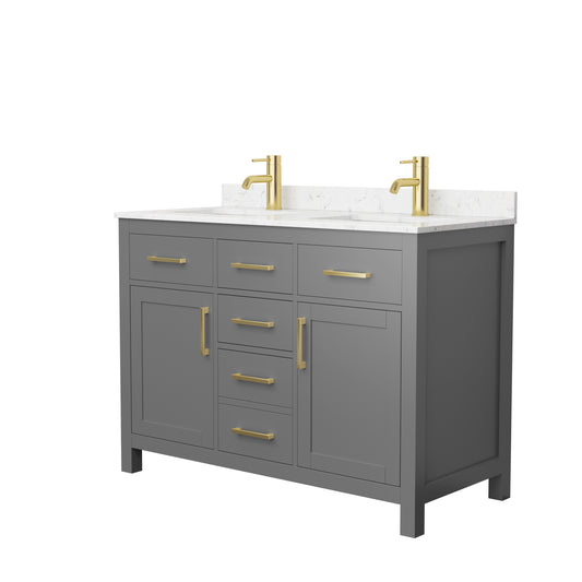 Beckett 48" Double Vanity in Dark Gray, Carrara Cultured Marble Top, Gold Trim