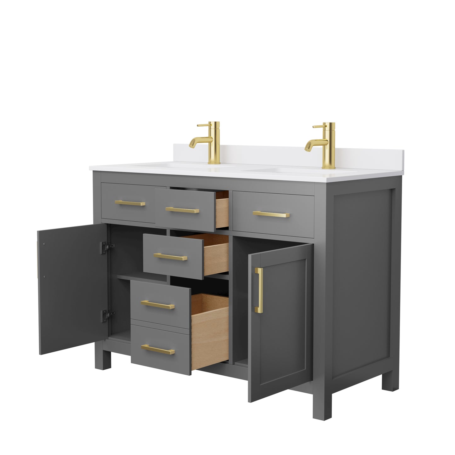 Beckett 48" Double Vanity in Dark Gray, White Cultured Marble Top, Gold Trim