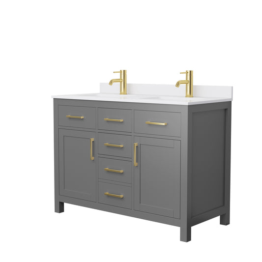 Beckett 48" Double Vanity in Dark Gray, White Cultured Marble Top, Gold Trim