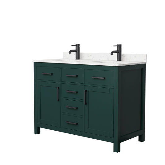 Beckett 48" Double Vanity in Green, Carrara Cultured Marble Top, Black Trim