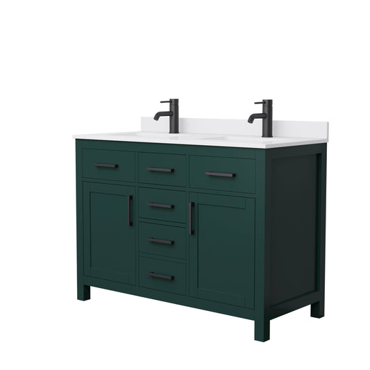 Beckett 48" Double Vanity in Green, White Cultured Marble Top, Black Trim