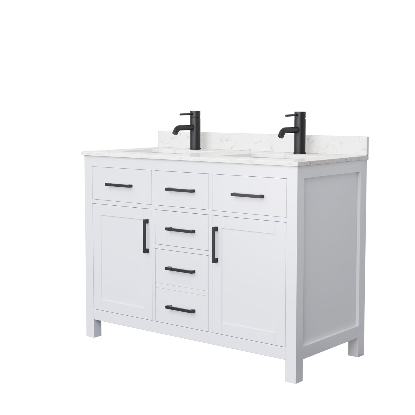 Beckett 48" Double Vanity in White, Carrara Cultured Marble Top, Black Trim