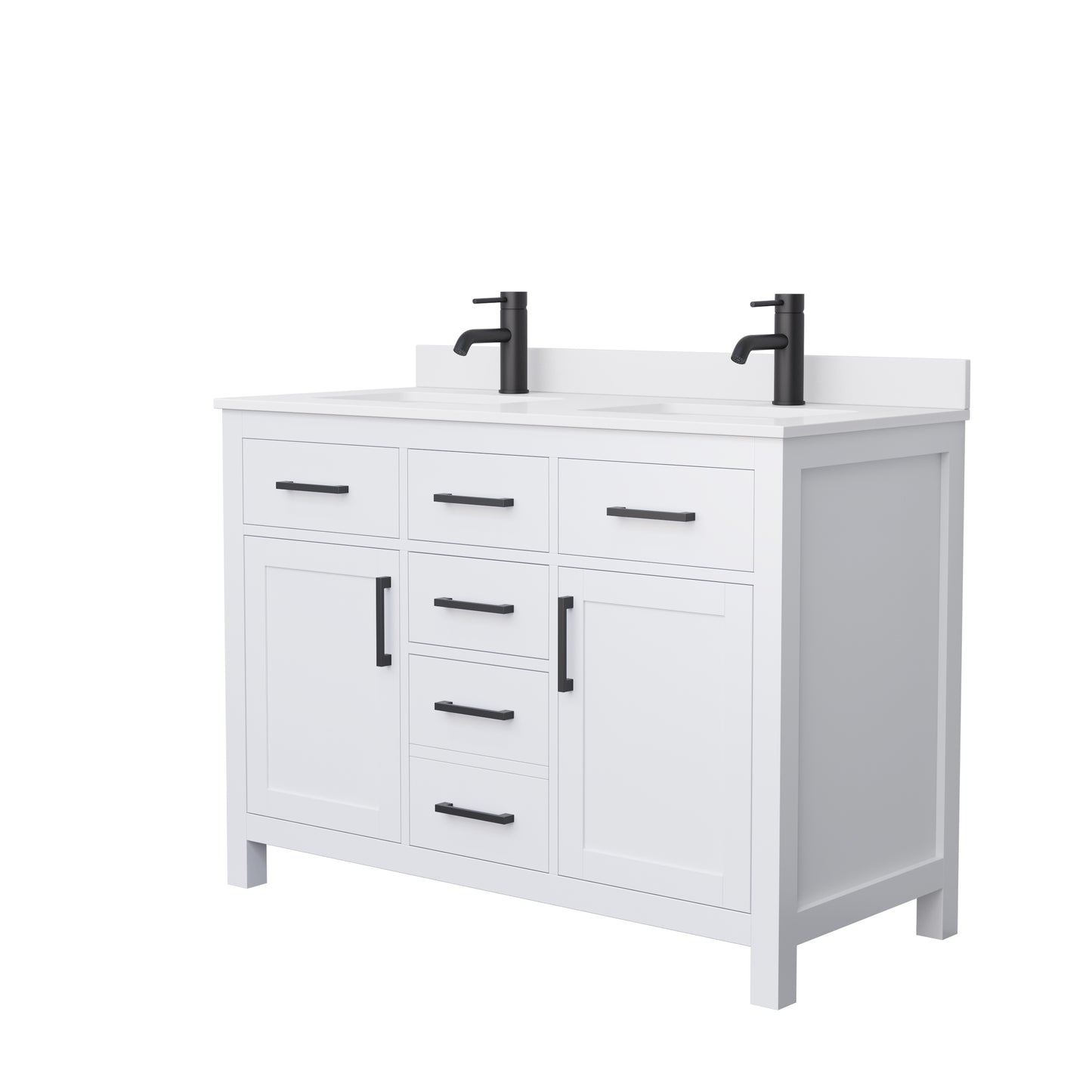 Beckett 48" Double Vanity in White, White Cultured Marble Top, Black Trim