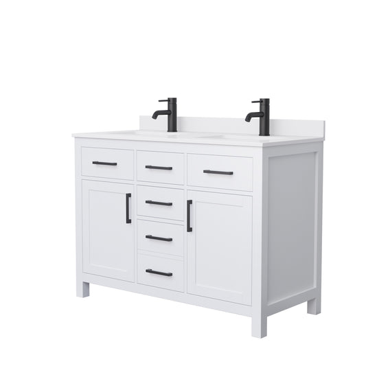 Beckett 48" Double Vanity in White, White Cultured Marble Top, Black Trim