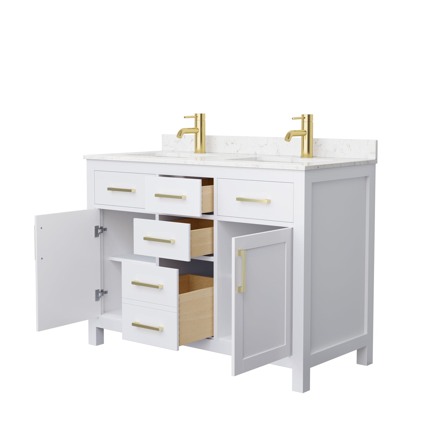Beckett 48" Double Vanity in White, Carrara Cultured Marble Top, Gold Trim