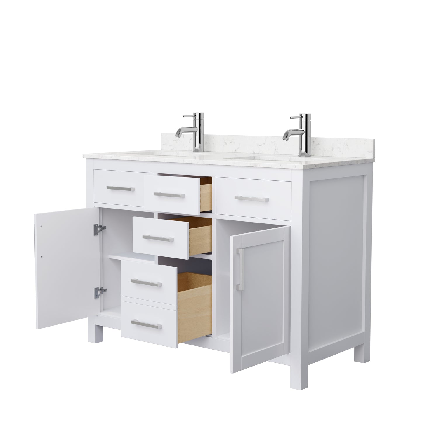 Beckett 48" Double Vanity in White, Carrara Cultured Marble Top, Nickel Trim