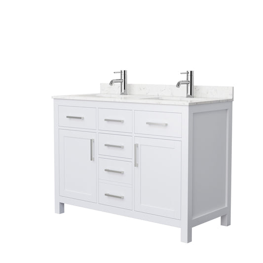 Beckett 48" Double Vanity in White, Carrara Cultured Marble Top, Nickel Trim