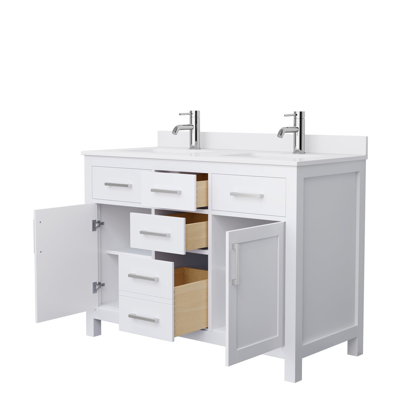 Beckett 48" Double Vanity in White, White Cultured Marble Top, Nickel Trim