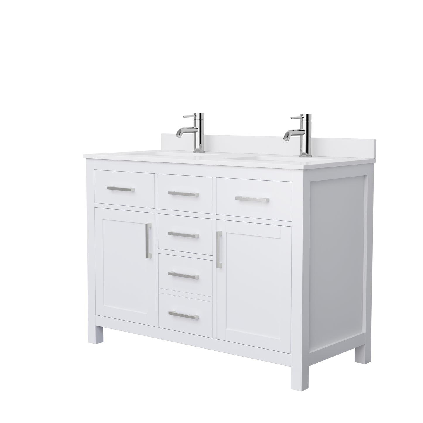 Beckett 48" Double Vanity in White, White Cultured Marble Top, Nickel Trim