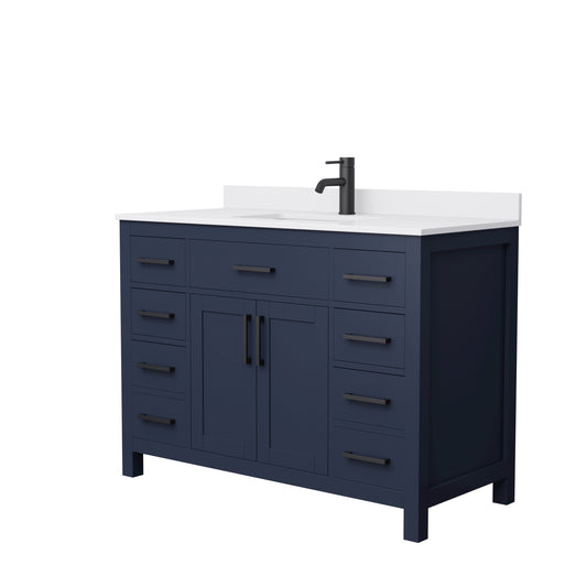 Beckett 48" Single Vanity in Dark Blue, White Cultured Marble Top, Black Trim