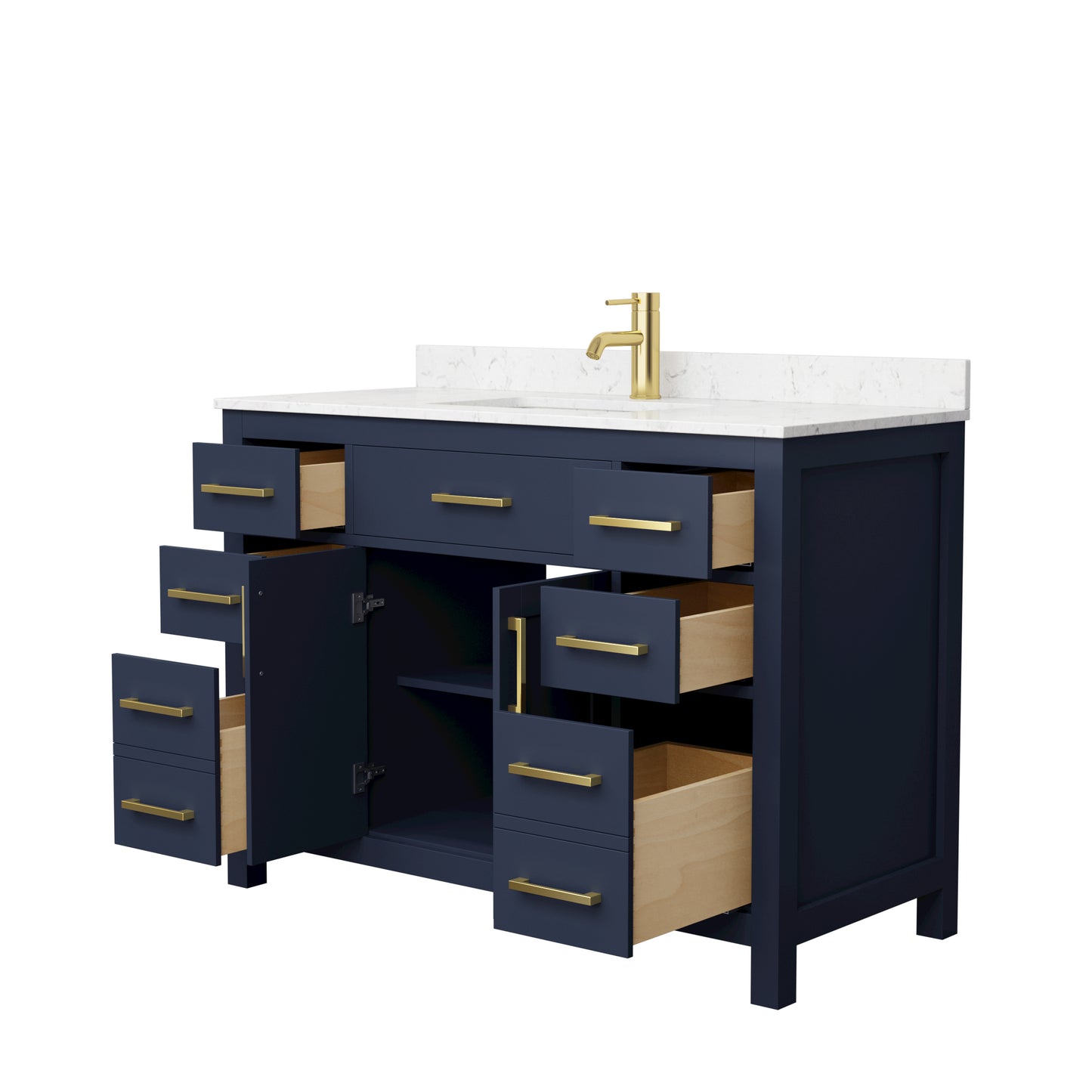 Beckett 48" Single Vanity in Dark Blue, Carrara Cultured Marble Top, Gold Trim
