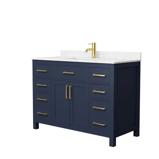 Beckett 48" Single Vanity in Dark Blue, Carrara Cultured Marble Top, Gold Trim